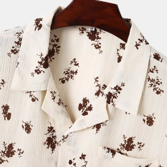 Tan Casual Men's Floral Print Shirt - Picture 5 of 7